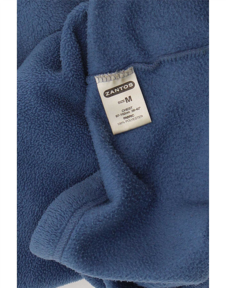 Vintage Herren-Fleecepullover mit Reißverschluss am Hals, mittelblaues Polyester