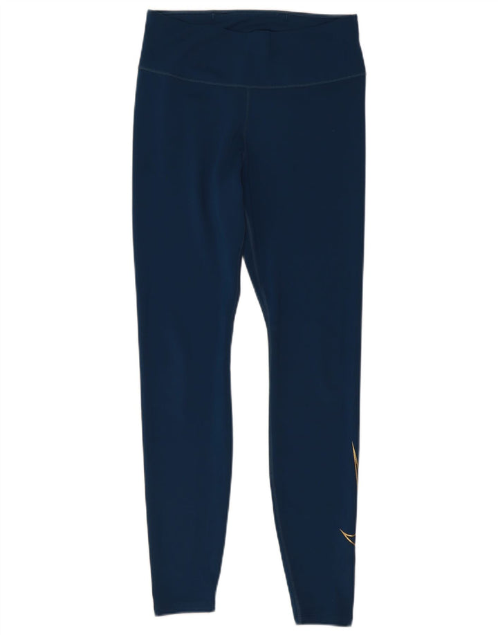 Nike Damen Dri Fit Graphic Leggings UK 12 Mittelblaues Polyester