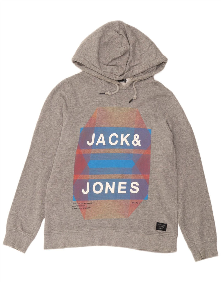 JACK & JONES Herren-Kapuzenpullover mit Grafik, mittelgraue Baumwolle
