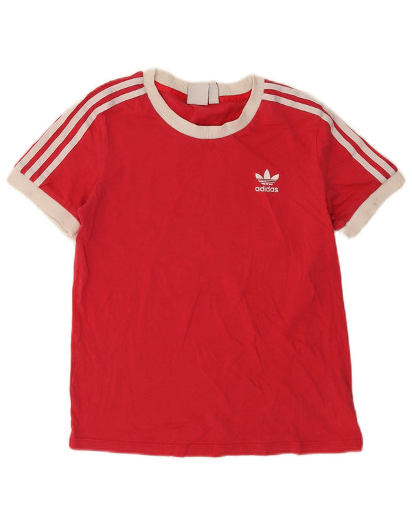 Adidas Damen T-Shirt Top UK 10 Small Rot Colourblock Baumwolle