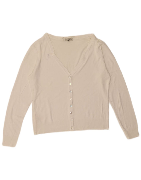 Laura Ashley Damen Crop Cardigan Pullover UK 16 Large Weiße Baumwolle