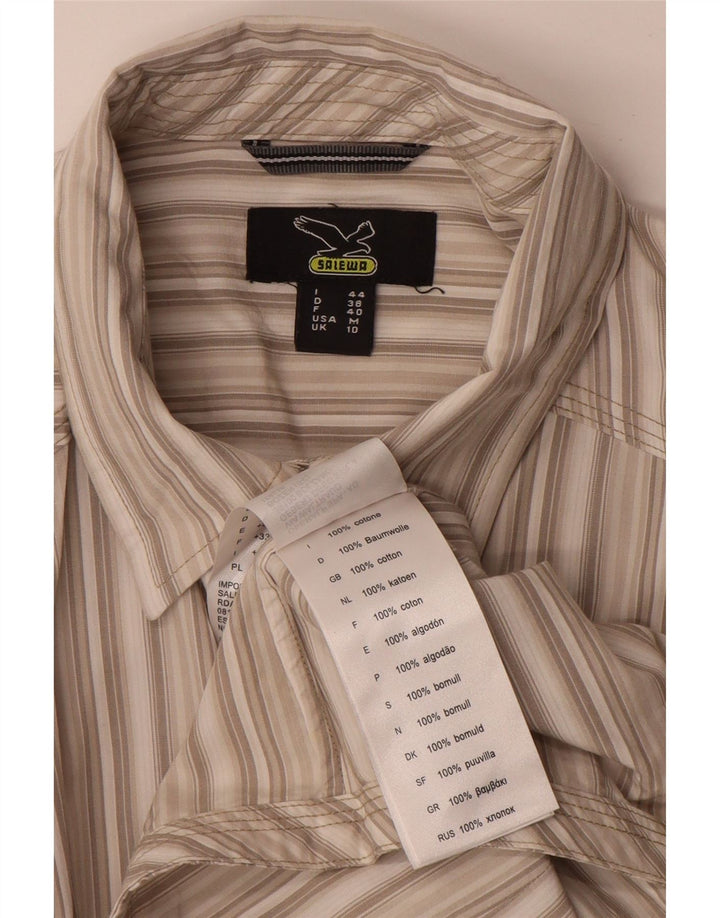 SALEWA Damen-Hemd UK 10 Small Beige gestreift aus Baumwolle