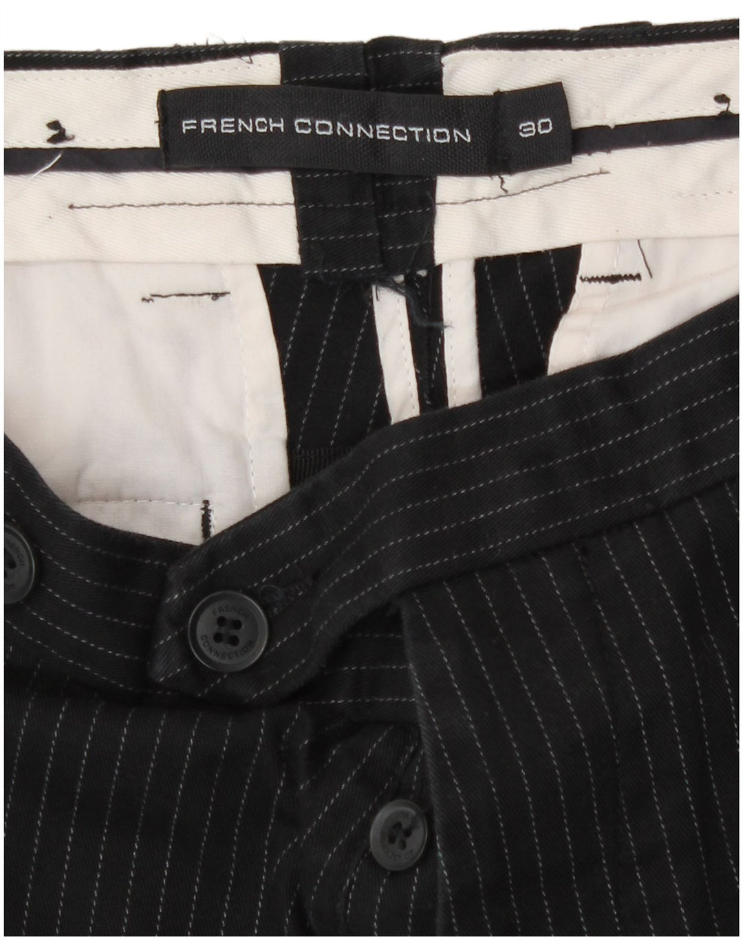 French Connection Herren-Chinoshorts W30 Mittelschwarze Nadelstreifen-Baumwolle