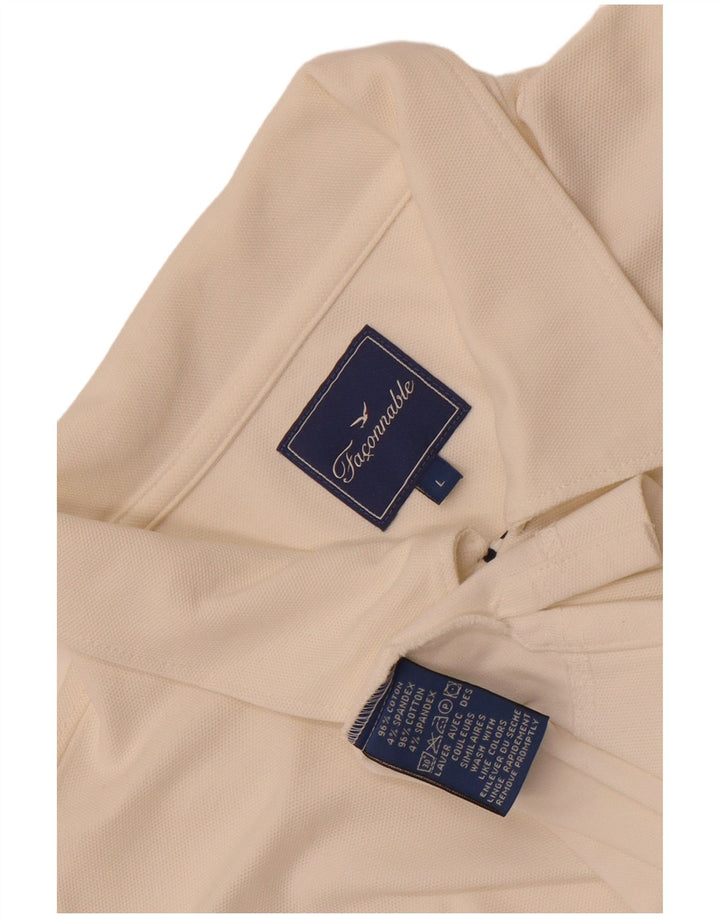 Faconnable Herren-Langarm-Poloshirt, groß, weiße Baumwolle
