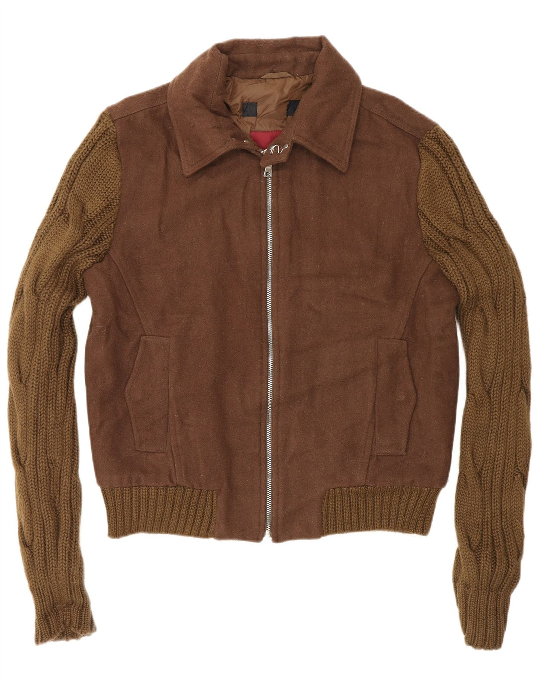 Zara Herren Strick-Bomberjacke UK 40 Große braune Colourblock-Wolle