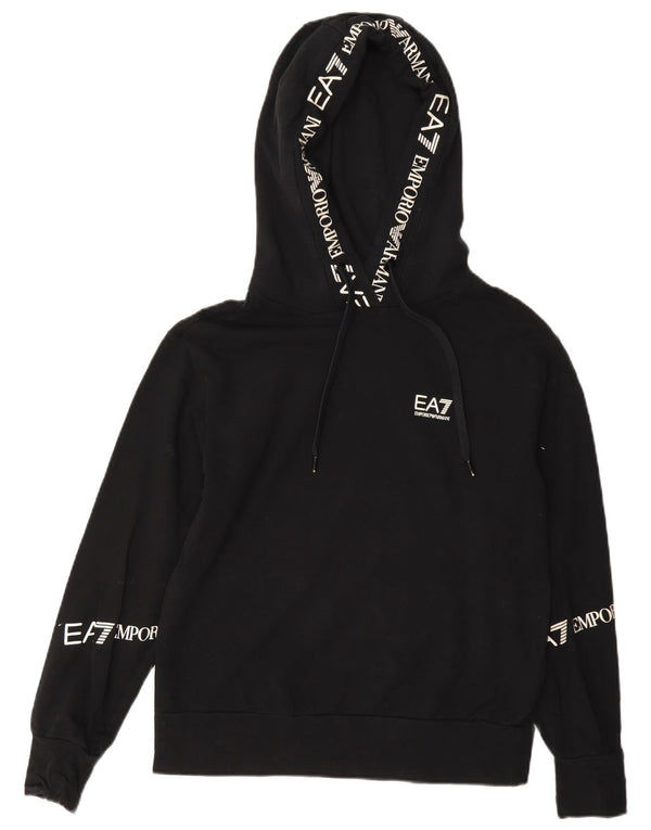 Emporio Armani Womens Graphic Oversized Hoodie Pullover UK 6 XS Schwarze Baumwolle