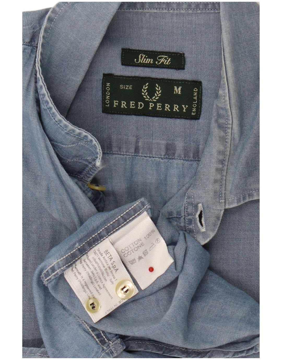 Fred Perry Herren-Slim-Fit-Hemd aus mittelblauer Baumwolle