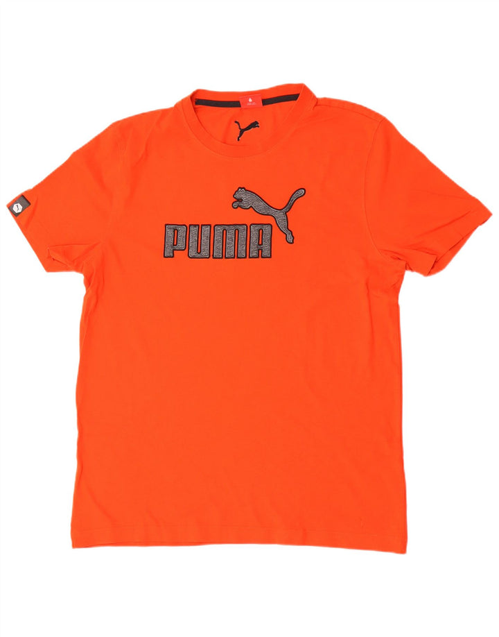 Puma Herren Grafik-T-Shirt Top Large Orange Baumwolle