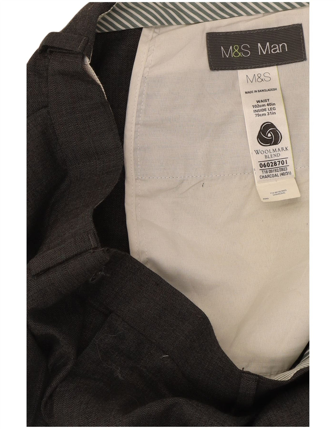 Marks & Spencer Herren-Freizeithose, gerade, W40, L31, graue Wolle