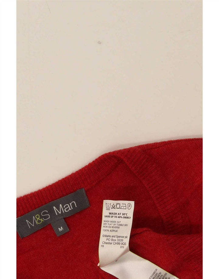 Marks & Spencer Herren-Pullover mit V-Ausschnitt, Mittelrotes Acryl