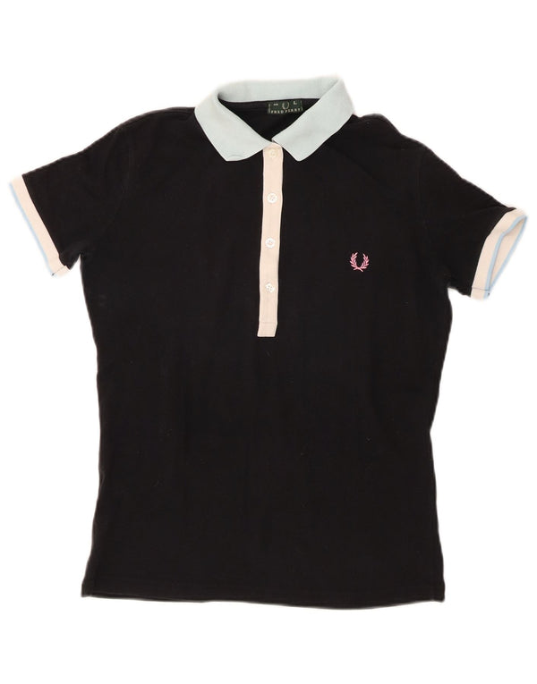 Fred Perry Damen-Poloshirt, UK 14, groß, schwarze Colourblock-Baumwolle