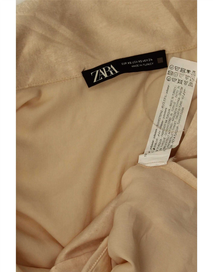 Zara Damen Crop Shirt Bluse UK 6 XS Beige Polyester