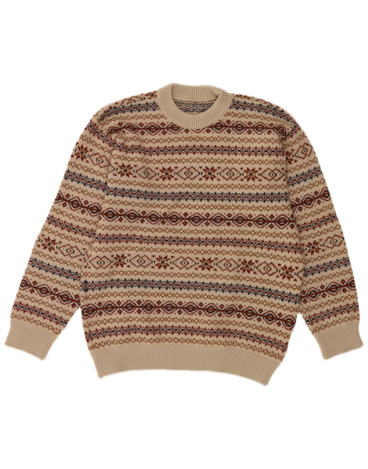Vintage Herren Rundhalspullover Pullover Medium Beige Fair Isle