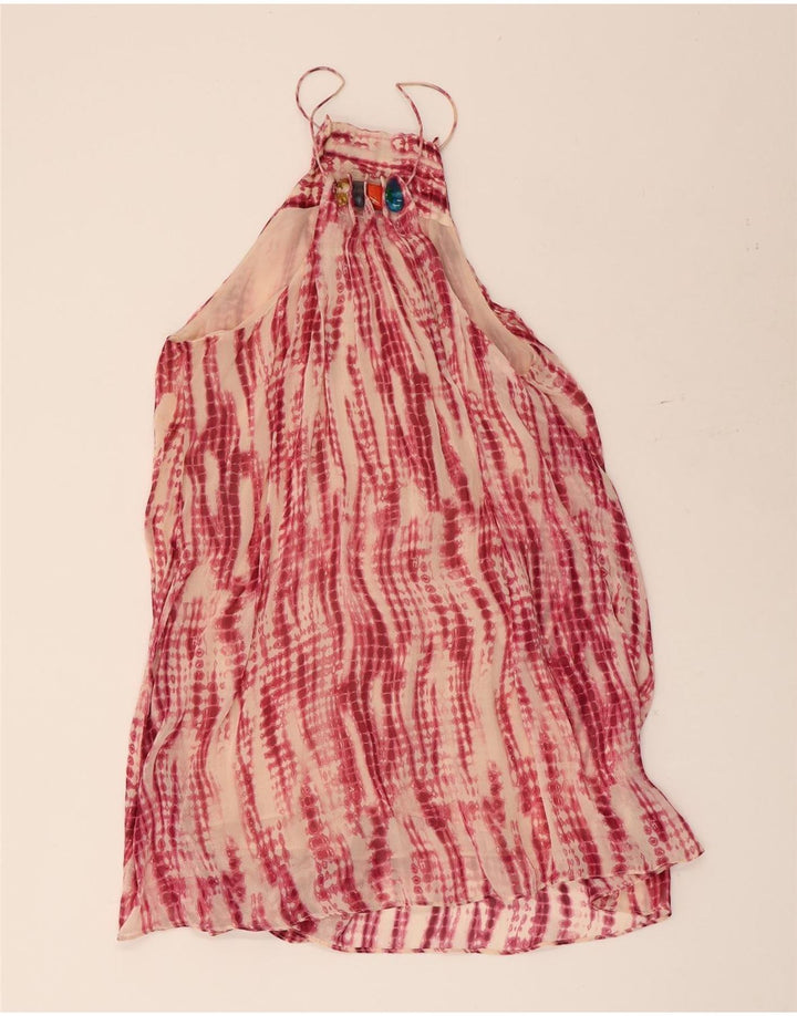 Zara Damen Neckholder-Stufenkleid, UK 14, Mittelrosa, Batikfärbung