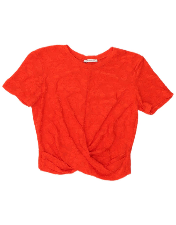 Zara Damen Trafaluc Crop Bluse Top UK 14 Large Orange Floral