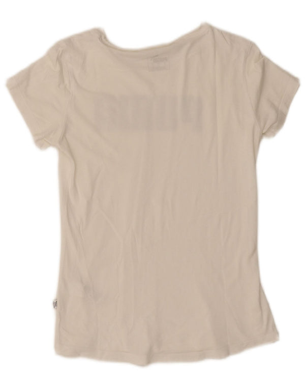 Puma Damen Grafik T-Shirt Top UK 6 XS Weiße Baumwolle