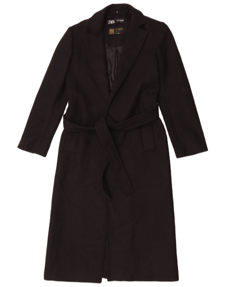 Zara Damen Manteco Mantel UK 6 XS Schwarze Wolle
