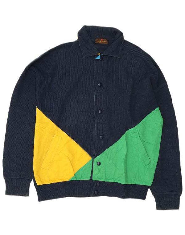 Peter Brown Herren-Cardigan-Pullover IT 48 Mittelmarineblaue Colourblock-Baumwolle