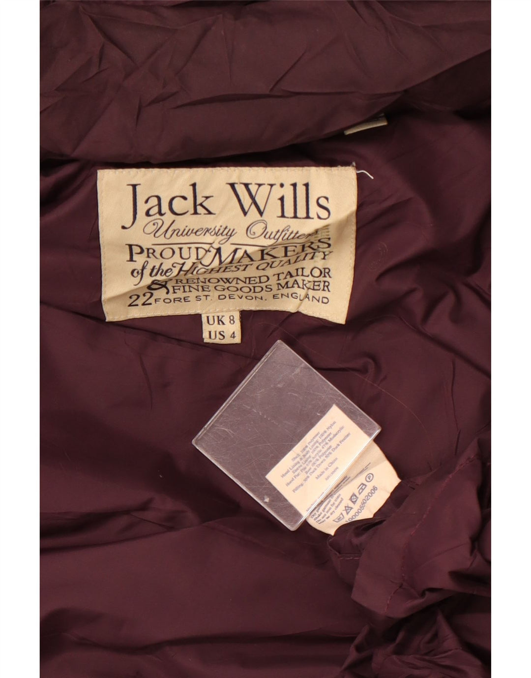 Jack Wills Gepolsterte, wattierte Jacke für Damen, UK 8, Größe S, Burgunderrot, Polyester