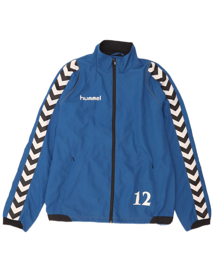 Hummel Herren-Trainingsanzugoberteil mit Grafik, Mittelblaues Farbblock-Polyester