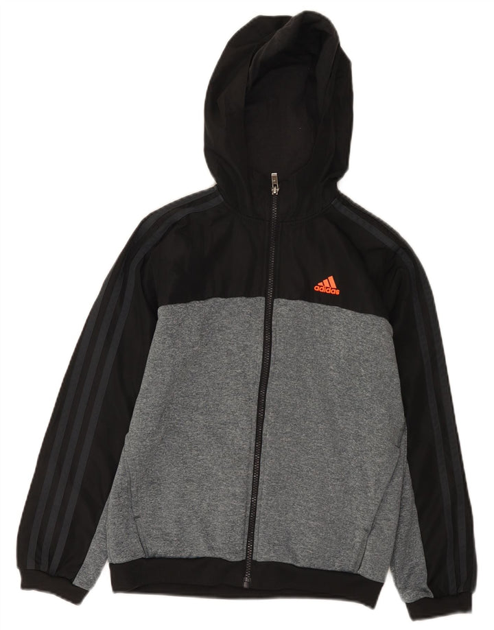 Adidas Jungen-Kapuzenpullover mit Reißverschluss, 9–10 Jahre, schwarzes Colourblock-Polyester