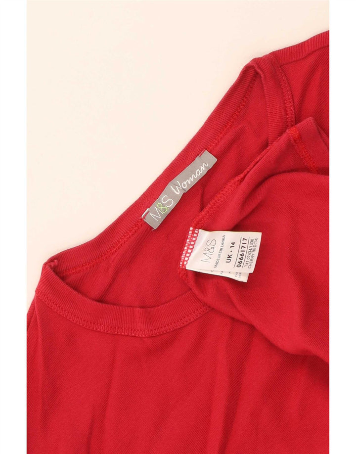 Marks & Spencer Damen Top Langarm UK 14 Mittelrote Baumwolle