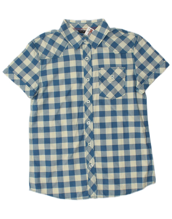 Sisley Kurzarmhemd für Jungen, 11–12 Jahre, 2XL, blaues Gingham-Baumwolle