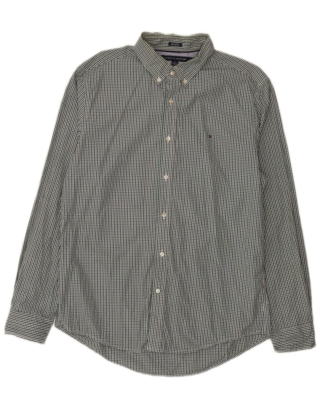 Tommy Hilfiger Herren-Hemd mit individueller Passform, groß, grün, Gingham-Baumwolle