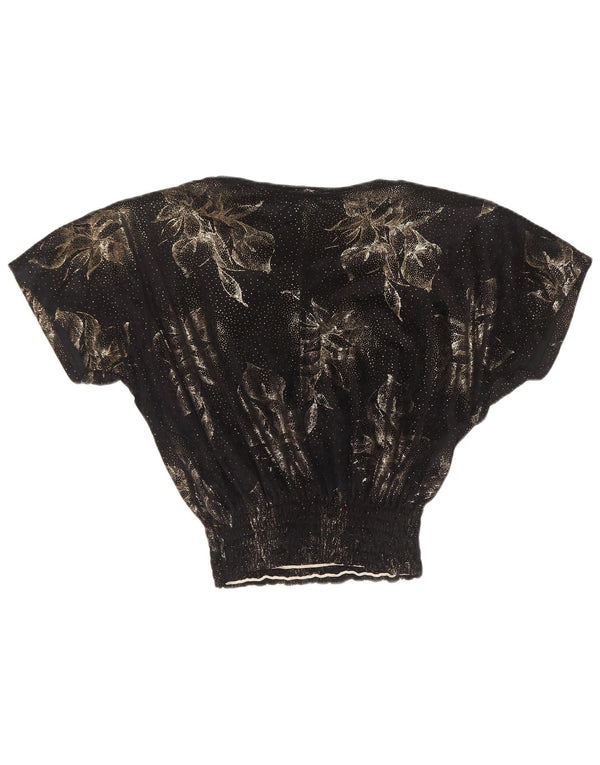 Diana Bentall's Crop-Oversize-Blusenoberteil für Damen, Gr. 10, Größe S, Schwarz, Blumenmuster