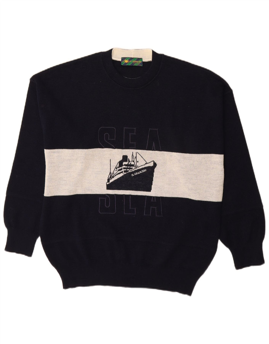 Il Granchio Herren-Pullover mit Rundhalsausschnitt, groß, Marineblau, Farbblock
