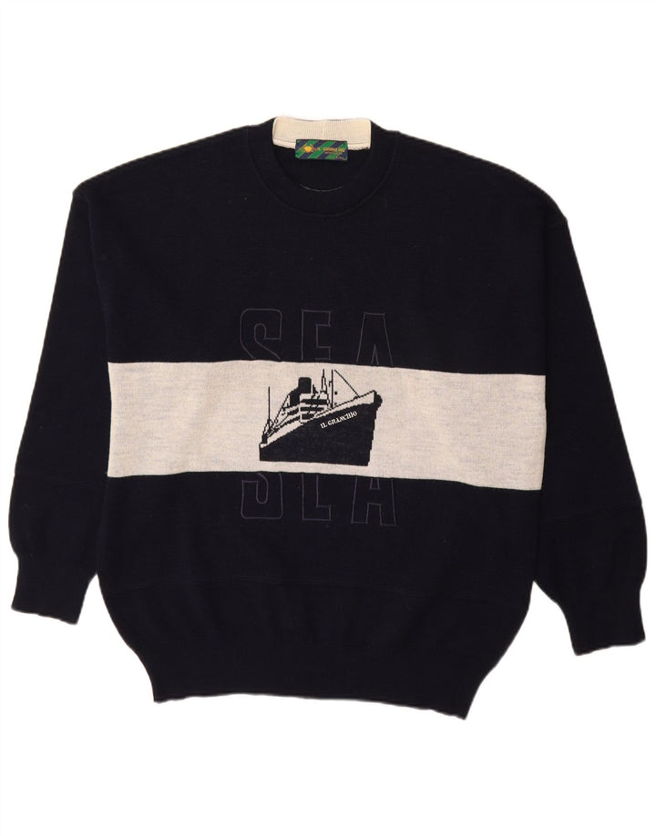 Il Granchio Herren-Pullover mit Rundhalsausschnitt, groß, Marineblau, Farbblock