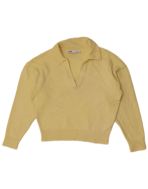 Zara Damen Crop Polo Neck Pullover Pullover UK 10 Small Gelbe Viskose