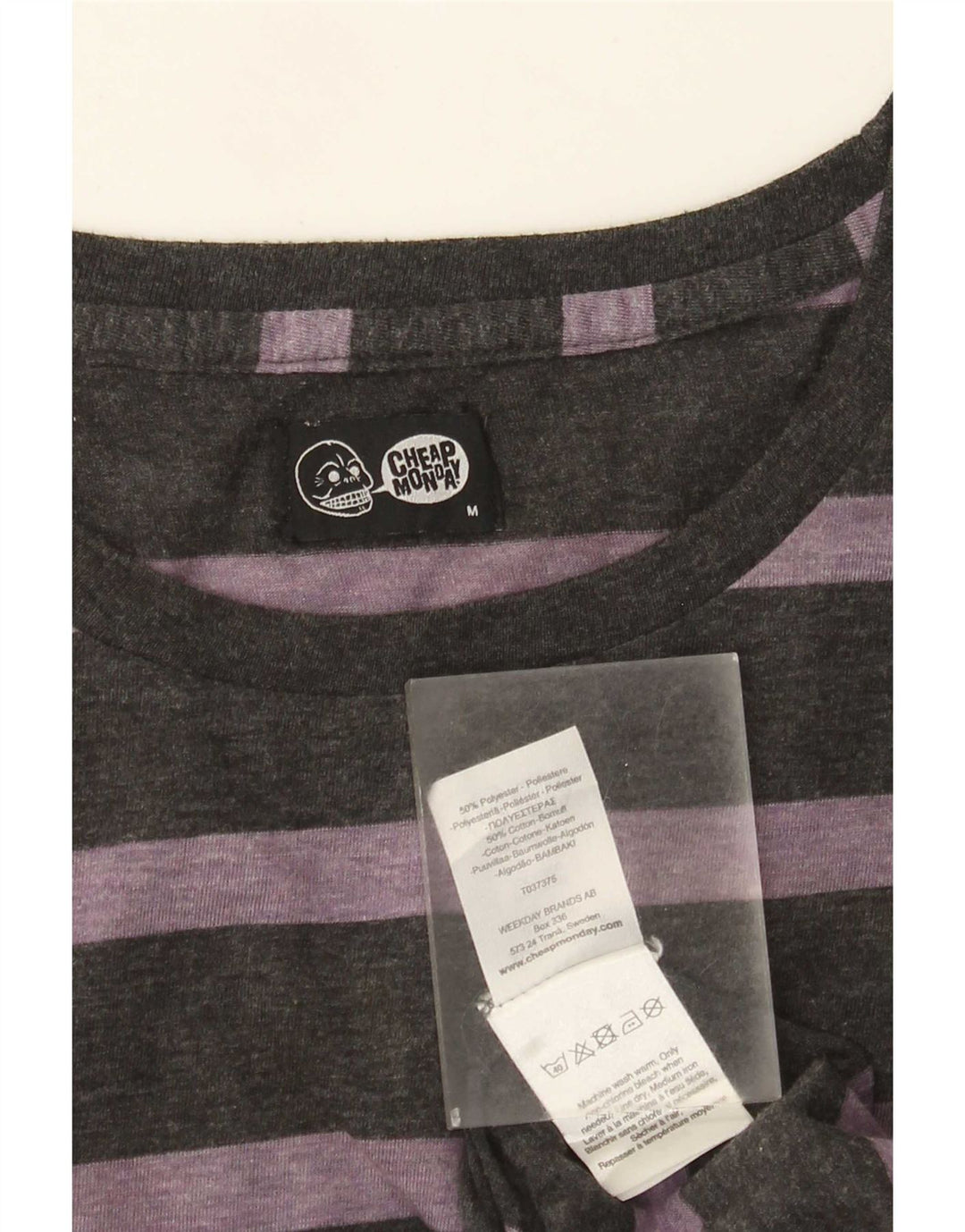 Cheap Monday Herren-T-Shirt-Oberteil aus mittelgrau gestreiftem Polyester