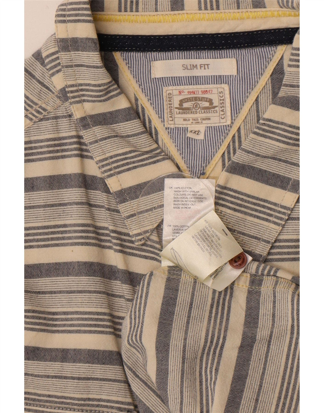 White Stuff Herren Slim Fit Hemd 2XL Beige gestreift aus Baumwolle