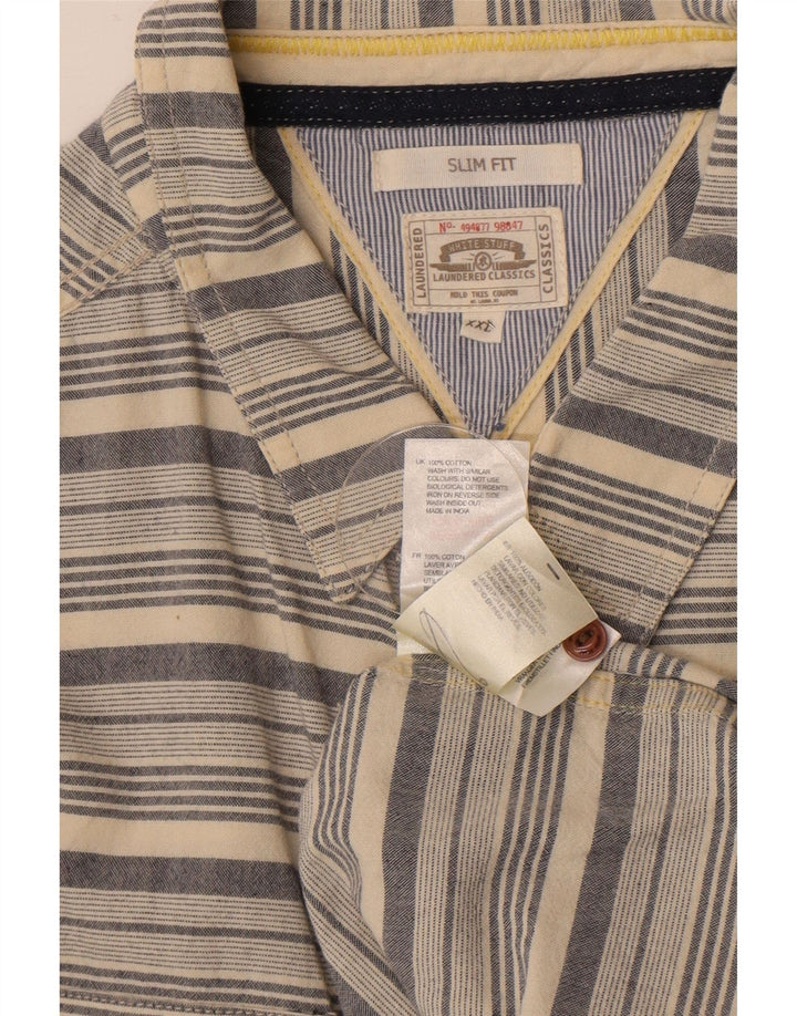 White Stuff Herren Slim Fit Hemd 2XL Beige gestreift aus Baumwolle