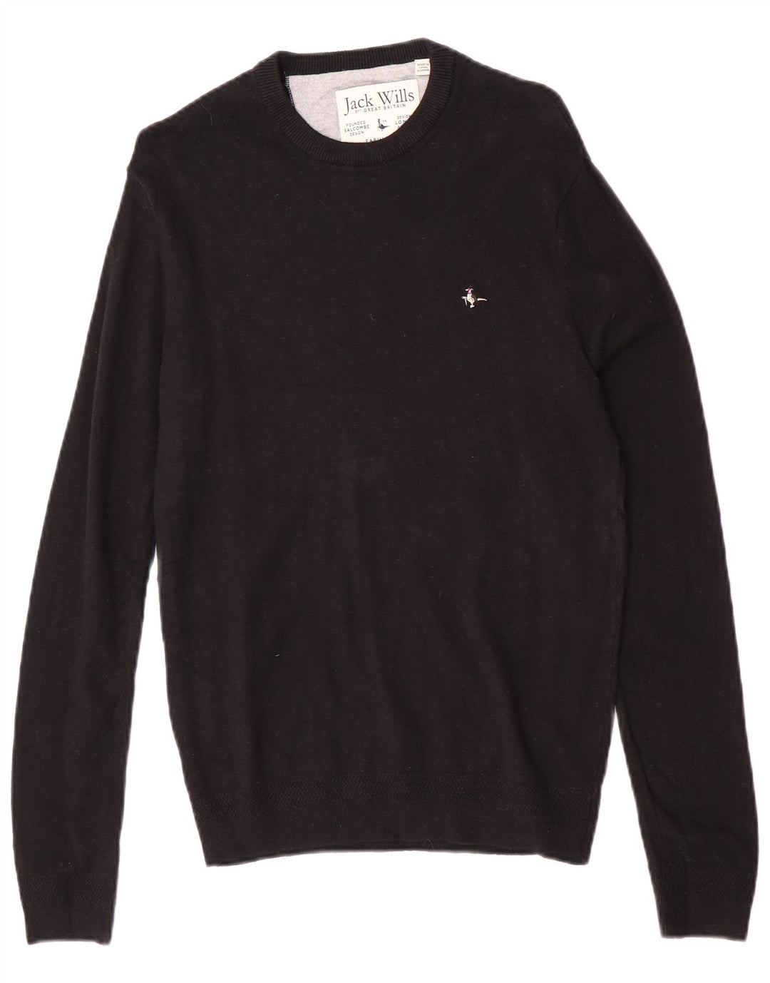Jack Wills Herren-Pullover mit Rundhalsausschnitt, Größe S, schwarze Baumwolle