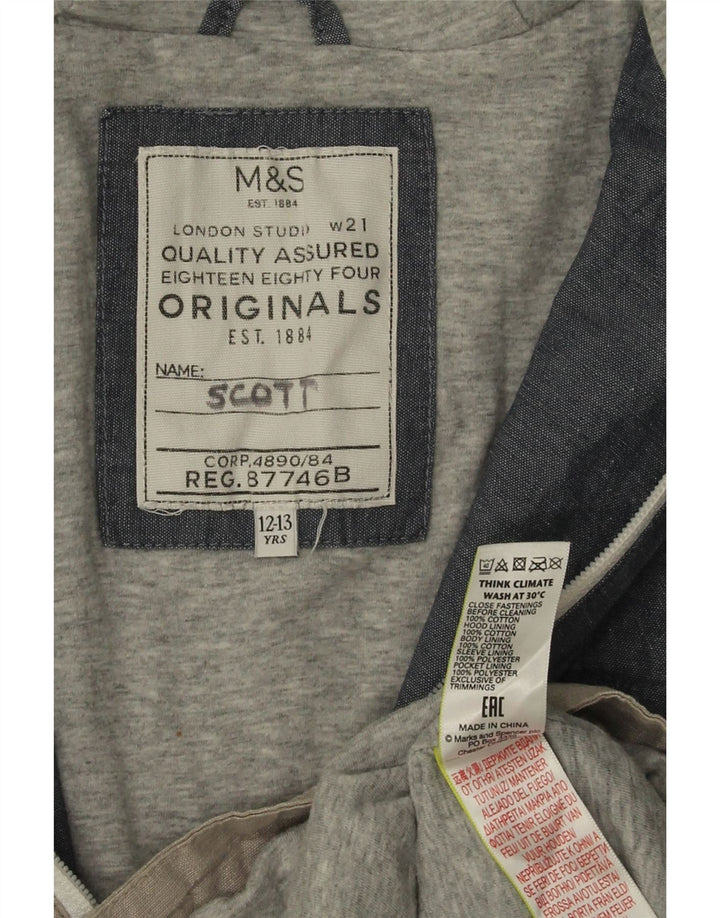Marks & Spencer Jungen-Windjacke mit Kapuze, 12–13 Jahre, graues Farbblockdesign