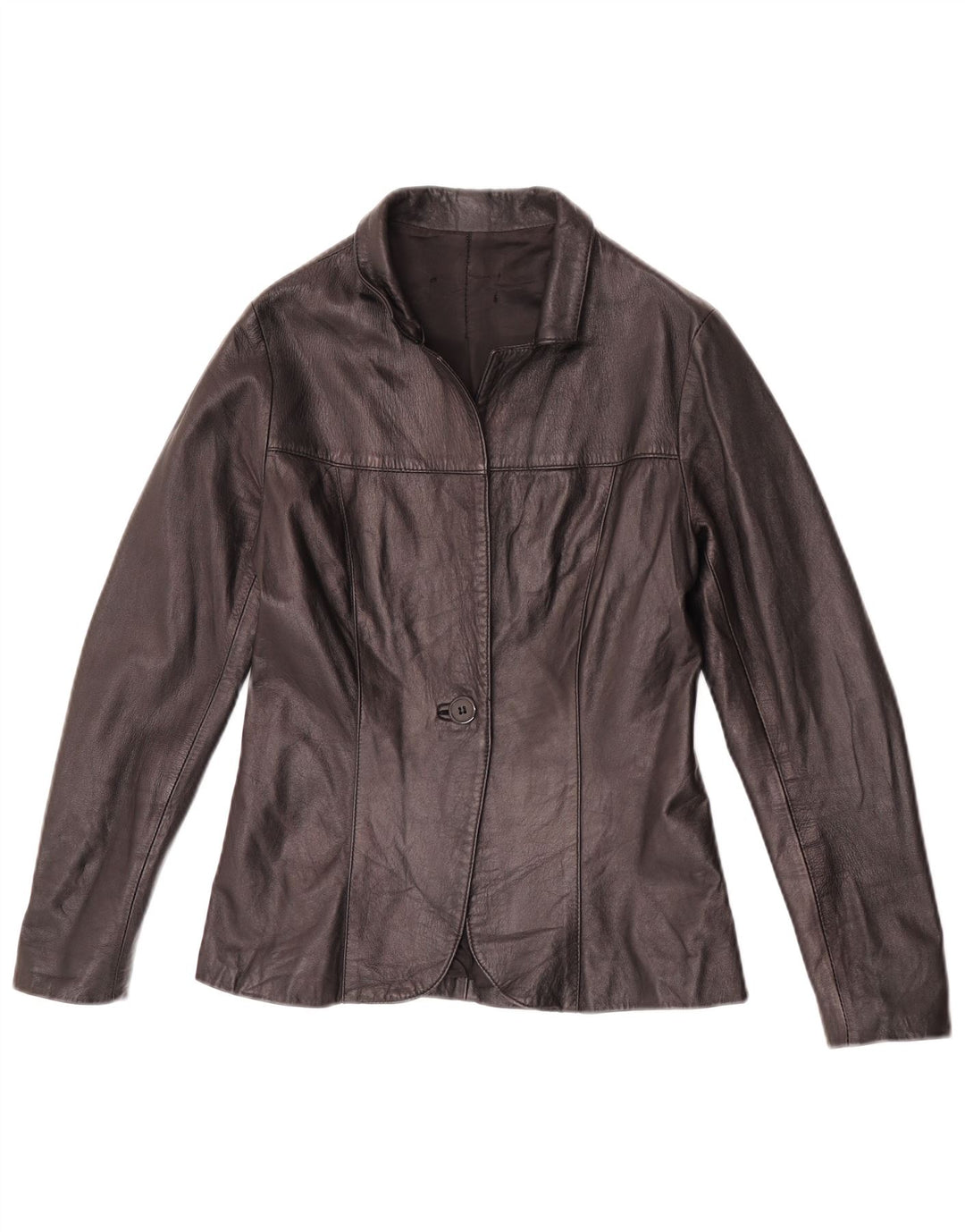 Vintage Damen 1 Knopf Leder Blazer Jacke IT 42 Medium Schwarz