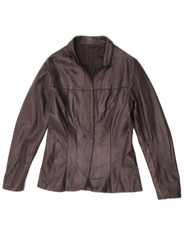 Vintage Damen 1 Knopf Leder Blazer Jacke IT 42 Medium Schwarz