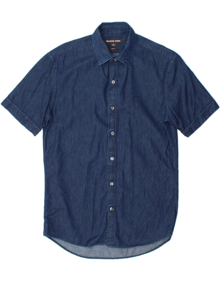 MICHAEL KORS Mens Short Sleeve Slim Fit Denim Shirt Small Blue Vintage Michael Kors and Second-Hand Michael Kors from Messina Hembry 