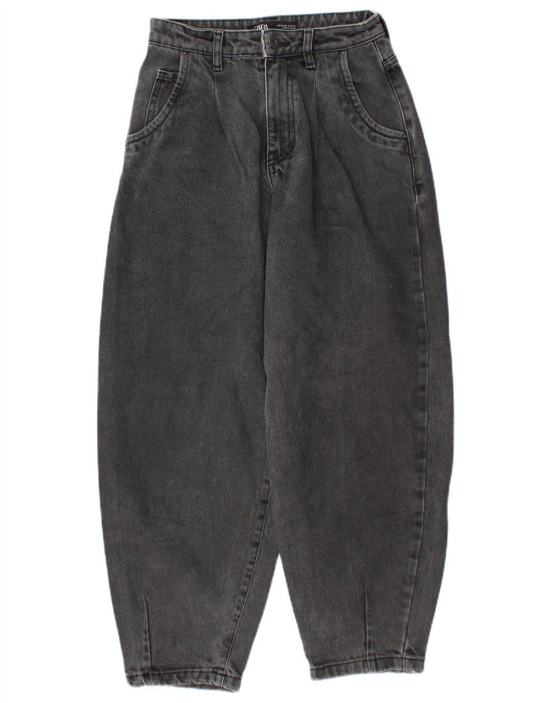 ZARA Damen Balloon Crop High Waist Jeans EU 34 2XS W24 L25 Grau