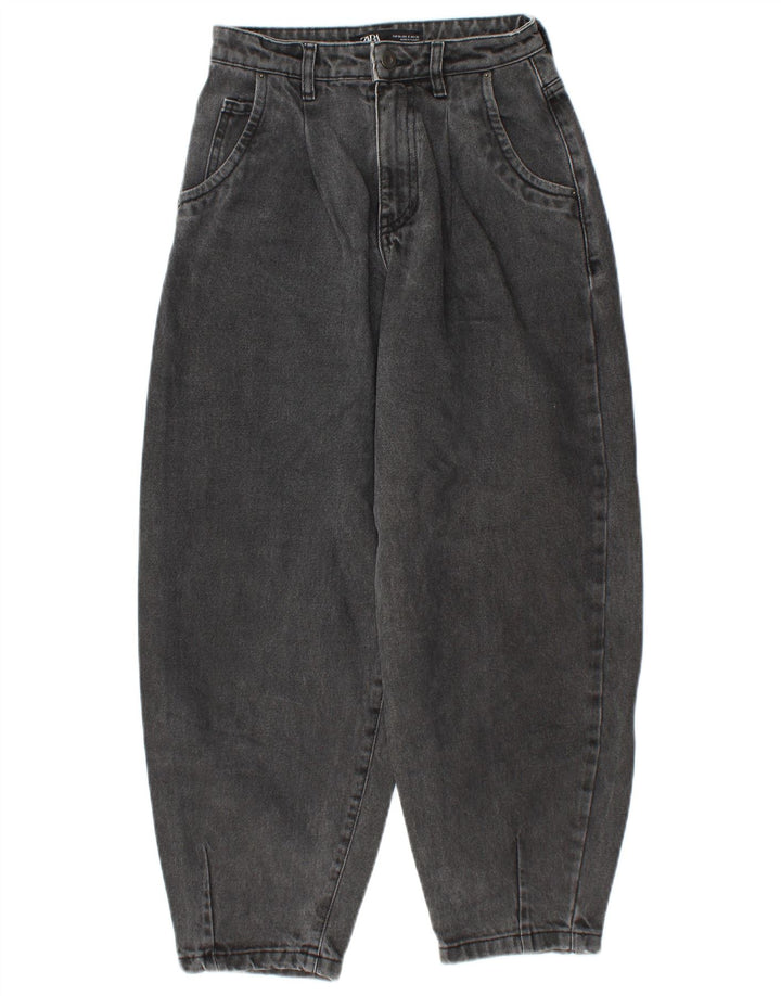 ZARA Damen Balloon Crop High Waist Jeans EU 34 2XS W24 L25 Grau