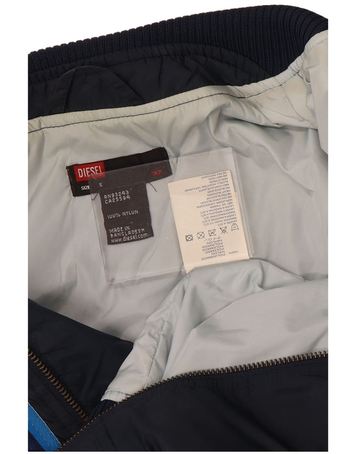 DIESEL Mens Graphic Bomber Jacket UK 36 Small Navy Blue Colourblock Nylon