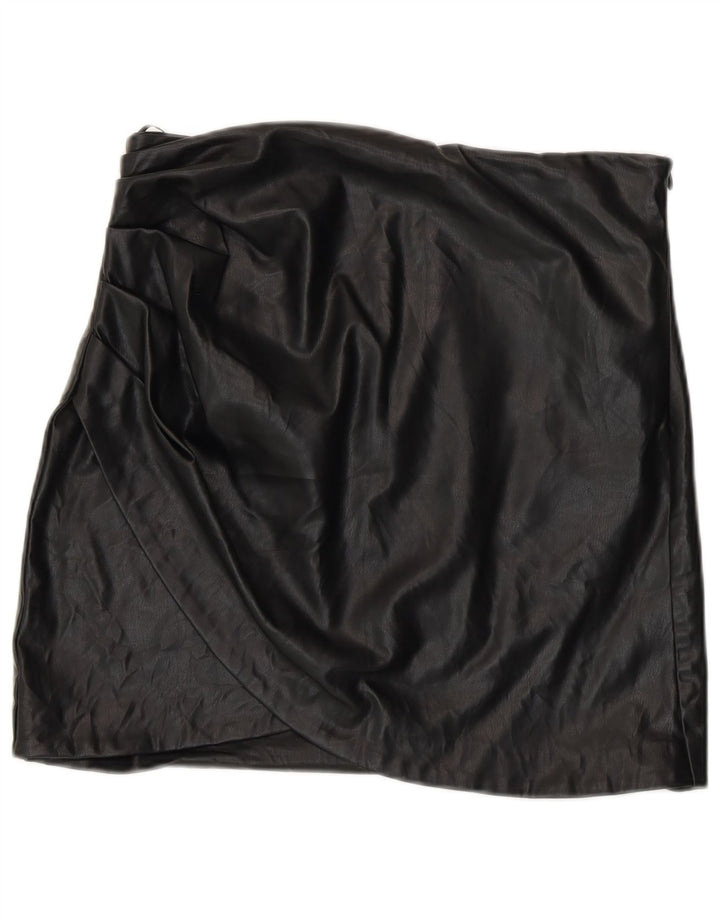 Zara Damen-Minirock aus Kunstleder, groß, W30, schwarzes Polyurethan