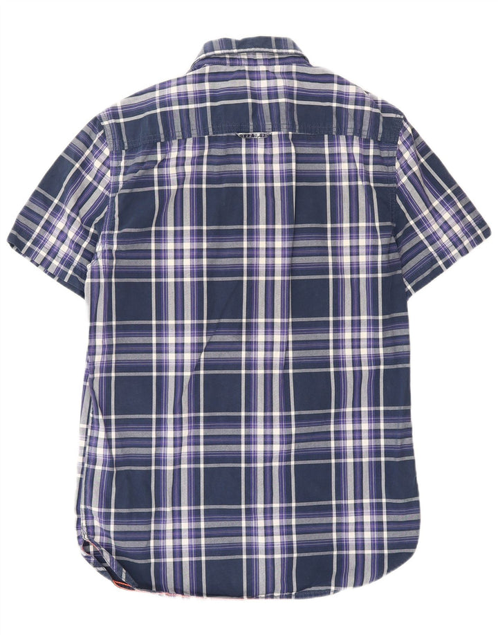 Superdry Herren-Kurzarmhemd aus Baumwolle in mittlerem Marineblau mit Karomuster