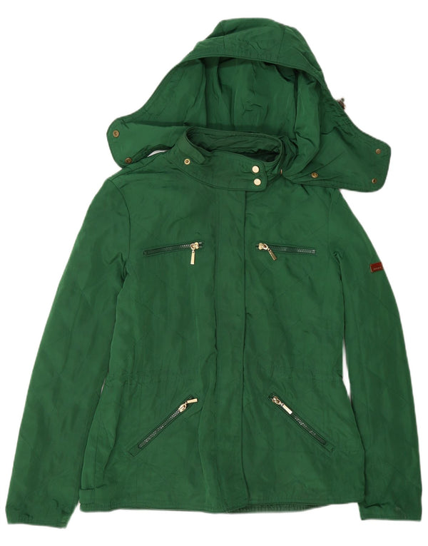 Zara Womens Hooded Quilted Utility Jacket UK 14 Large Grün Polyester