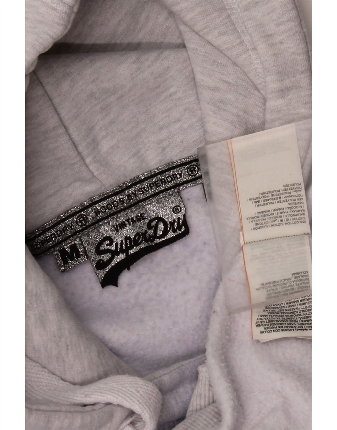 SUPERDRY Damen-Kapuzenpullover mit Grafik, UK 14, mittelgrau gefleckte Baumwolle