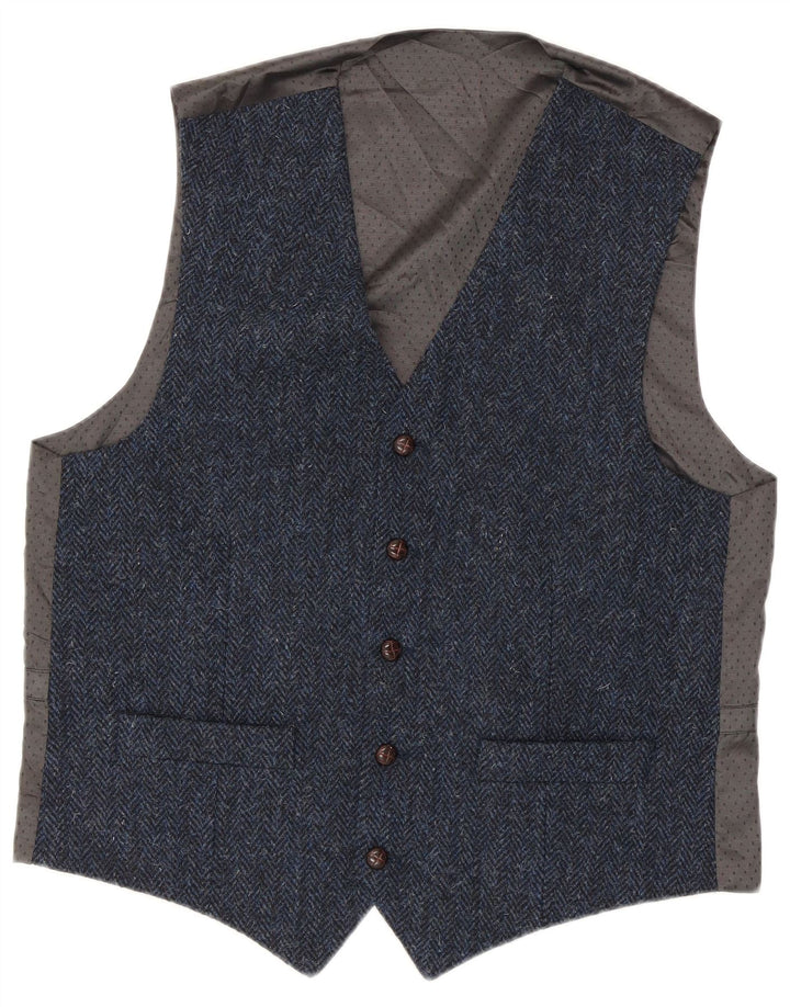 Harris Tweed Herrenweste, kleine blaue Fischgräten-Schurwolle