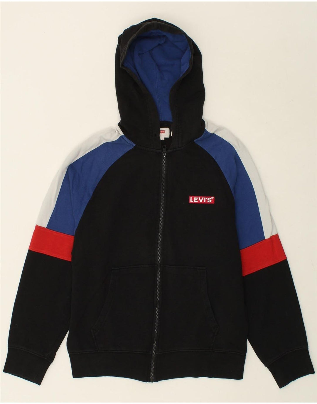 LEVI'S Mens Zip Hoodie Sweater Small Black Colourblock Cotton Vintage Levi's and Second-Hand Levi's from Messina Hembry 