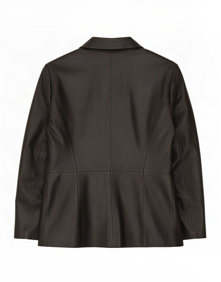 Milan Damen-Blazerjacke aus Leder mit 2 Knöpfen, Gr. 16, Schwarz
